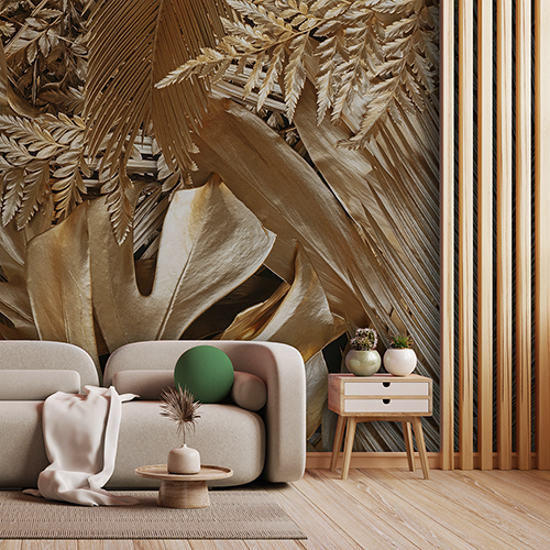Adesivo Papel de Parede - Folhagem Rose Gold 