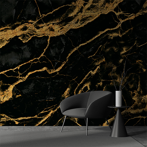 Adesivo Papel de Parede - Mármore Preto Dourado