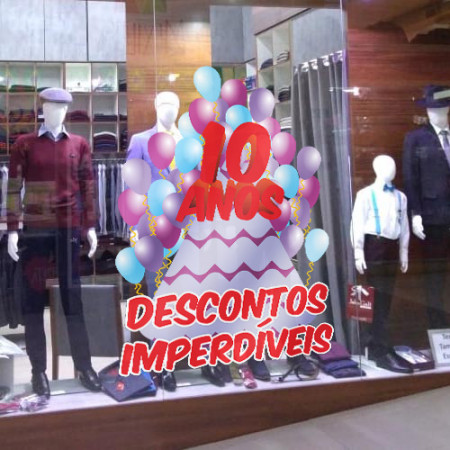 Adesivo de Vitrine - Aniversário de Loja - Balões