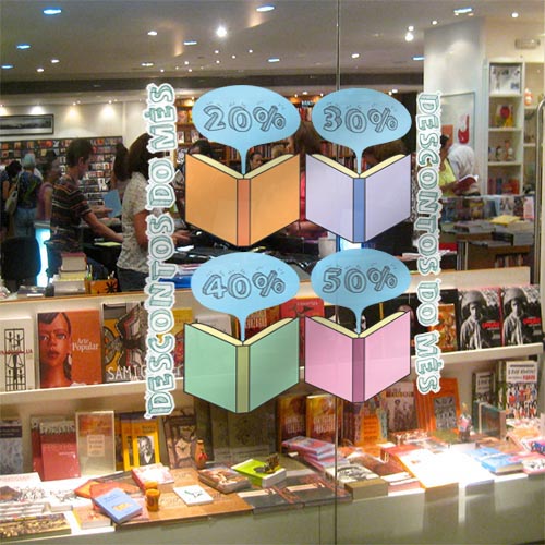 Adesivo de Vitrine - Livraria - Descontos do Mês