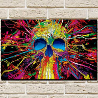 Quadro Decorativo - Barbershop caveira psicodélica 
