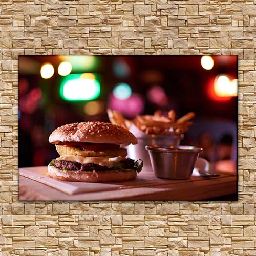 Quadro Decorativo - Lanche hamburger com fritas